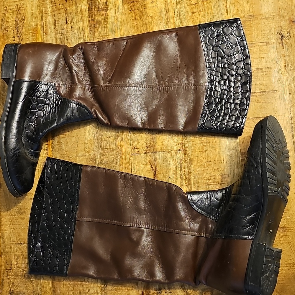 ANYI LU TAYLOR Made In Italy Black Crocodile/BRN CALF handmade in Italy size 39 - Picture 5 of 13